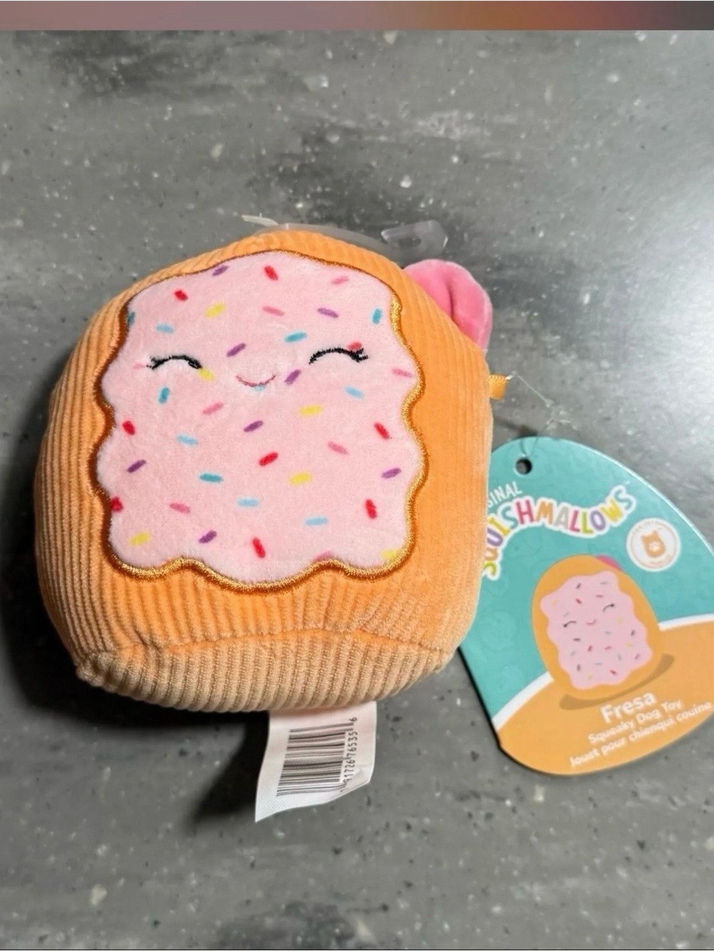 Squishmallow 3.5" Fresa The Toaster Pastry Squeaky Plush Dog Toy